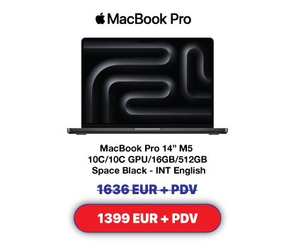 MacBook Pro 14” M5  10C/10C GPU/16GB/512GB  Space Black - INT English za pod bor :)